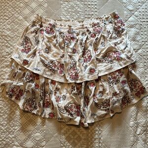 Floral Tiered Embroidered Mini Skirt